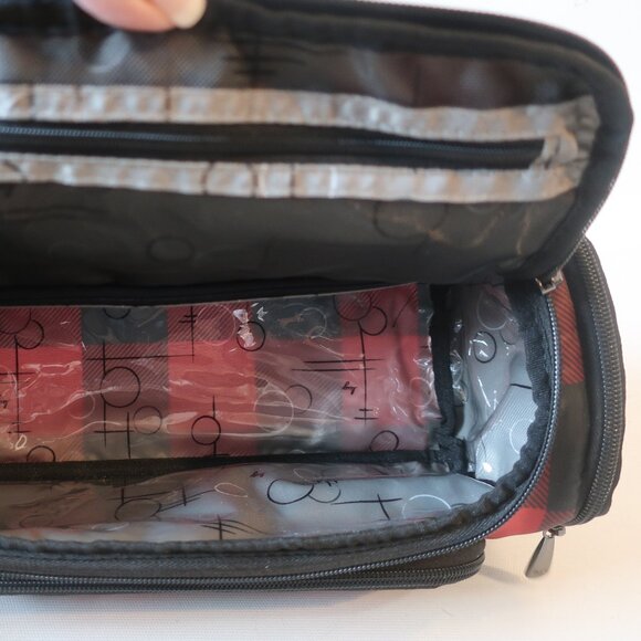 NWOT Womens Trolley Lug Buffalo Check Red Black Zip Pockets Travel Cosmetic Case - Picture 10 of 13